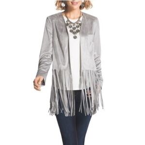 Chico’s Faux Suede Jacket Fringe Open Front Lined Blazer Chico 2 Womens L